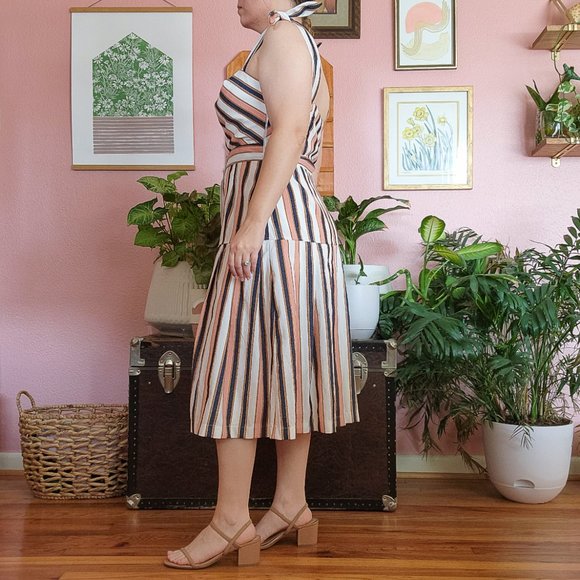 Gianni Bini Striped Button Down Cut Out Midi Dress Size L Like New - Picture 3 of 16